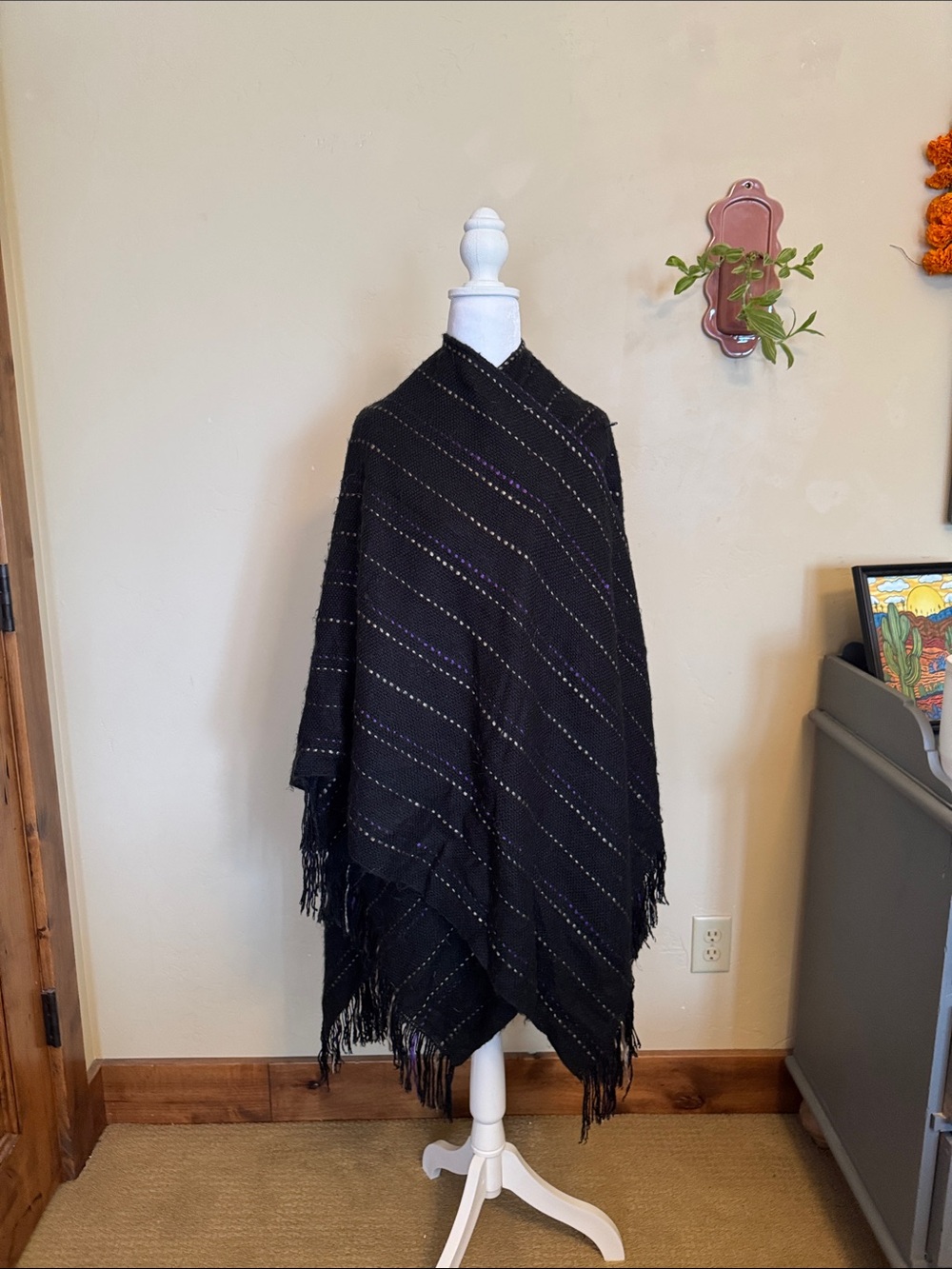 Urban Outfitters Black Fringe Poncho Sweater